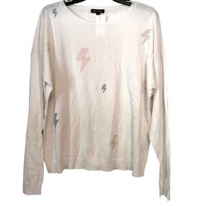 NWT William B Lightning Bolt Pullover Sweater Womens Large Crewneck Cream Whimsy